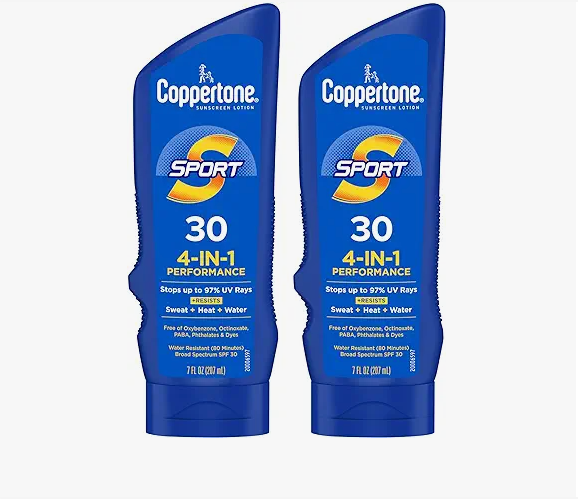 Coppertone SPORT Sunscreen SPF 30, Water Resistant Sunscreen Lotion, Broad Spectrum SPF 30 Sunscreen, Bulk Sunscreen Pack, 7 Fl Oz Bottle, Pack of 2