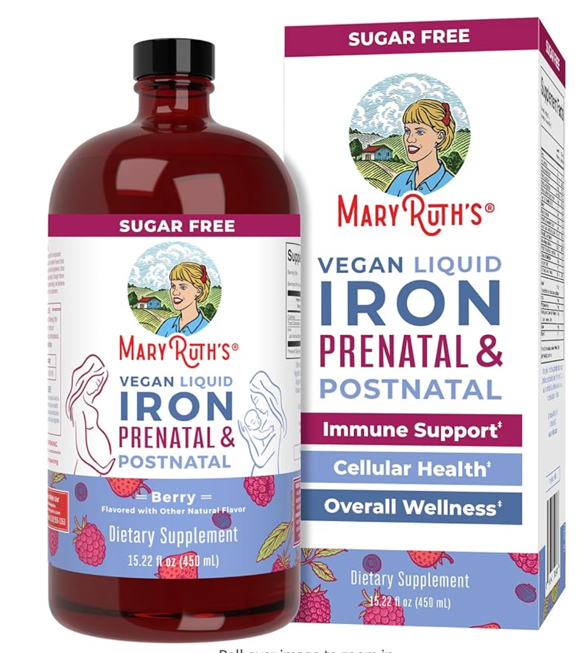 MaryRuth Organics | Liquid Iron Supplement Prenatal & Postnatal for Pregnant & Lactating | Iron Deficiency | Immune Support | Sugar/Gluten Free | Vegan | Non-GMO | 15.22 Fl Oz