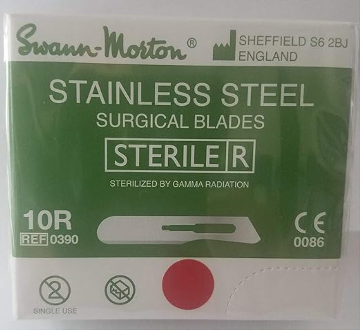 Swann-Morton #10R Sterile Surgical Blades, Stainless Steel [Individually Packed, Box of 100]