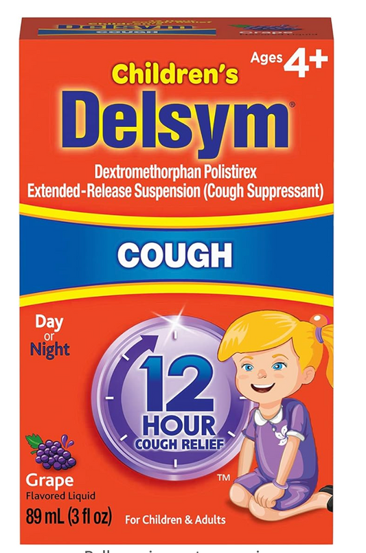 Delsym Cough Suppressant for Children and Adults, Grape, 3 Fluid Ounce