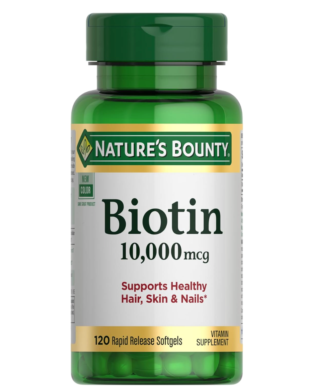 Nature's Bounty Biotin, Supports Healthy Hair, Skin and Nails, 10,000 mcg, Rapid Release Softgels, 120 Ct