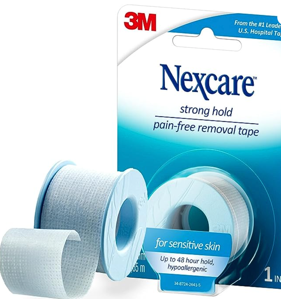 Nexcare Strong Hold Pain-Free Removal Tape, Silicone Adhesive, Secures Dressing and Lifts Away Cleanly - 1 In x 4 Yds, 1 Roll of Tape