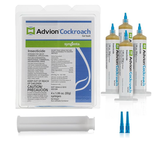 Advion Cockroach Gel Bait, 4 Tubes x 30-Grams, 1 Plunger and 2 Tips, German Roach Insect Pest Control, Indoor and Outdoor Use, Roach Killer Gel for American, German and Other Major Cockroach Species